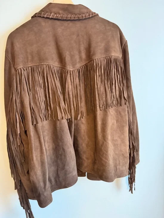 Lucky brand boho fringe leather jacket xl brown western wear - Picture 6 of 10